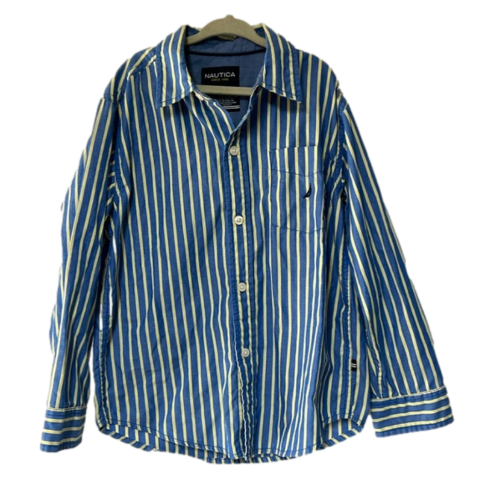 Boys Nautica button up size 7X blue with yellow vertical stripes great condition